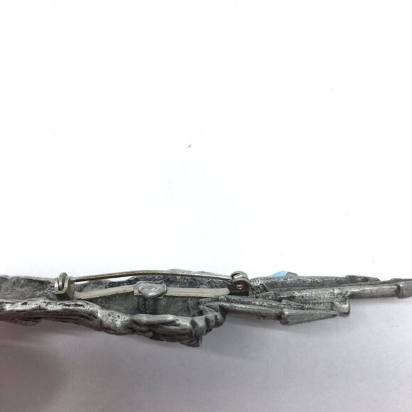 Silver Castle Brooch Halloween Fantasy Witch Jewelry Silver Tone Clear Crystal - Picture 7 of 9